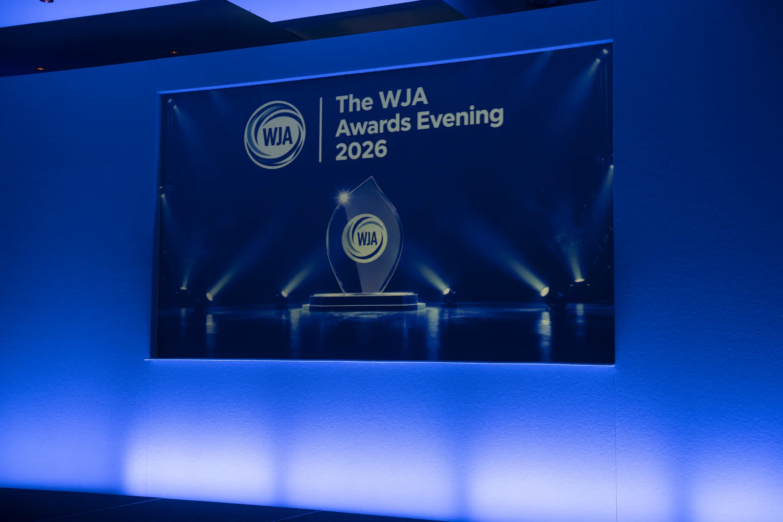The WJA Awards Evening stage screen