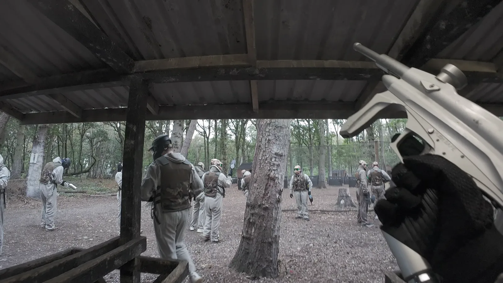 First-person view from a paintball position