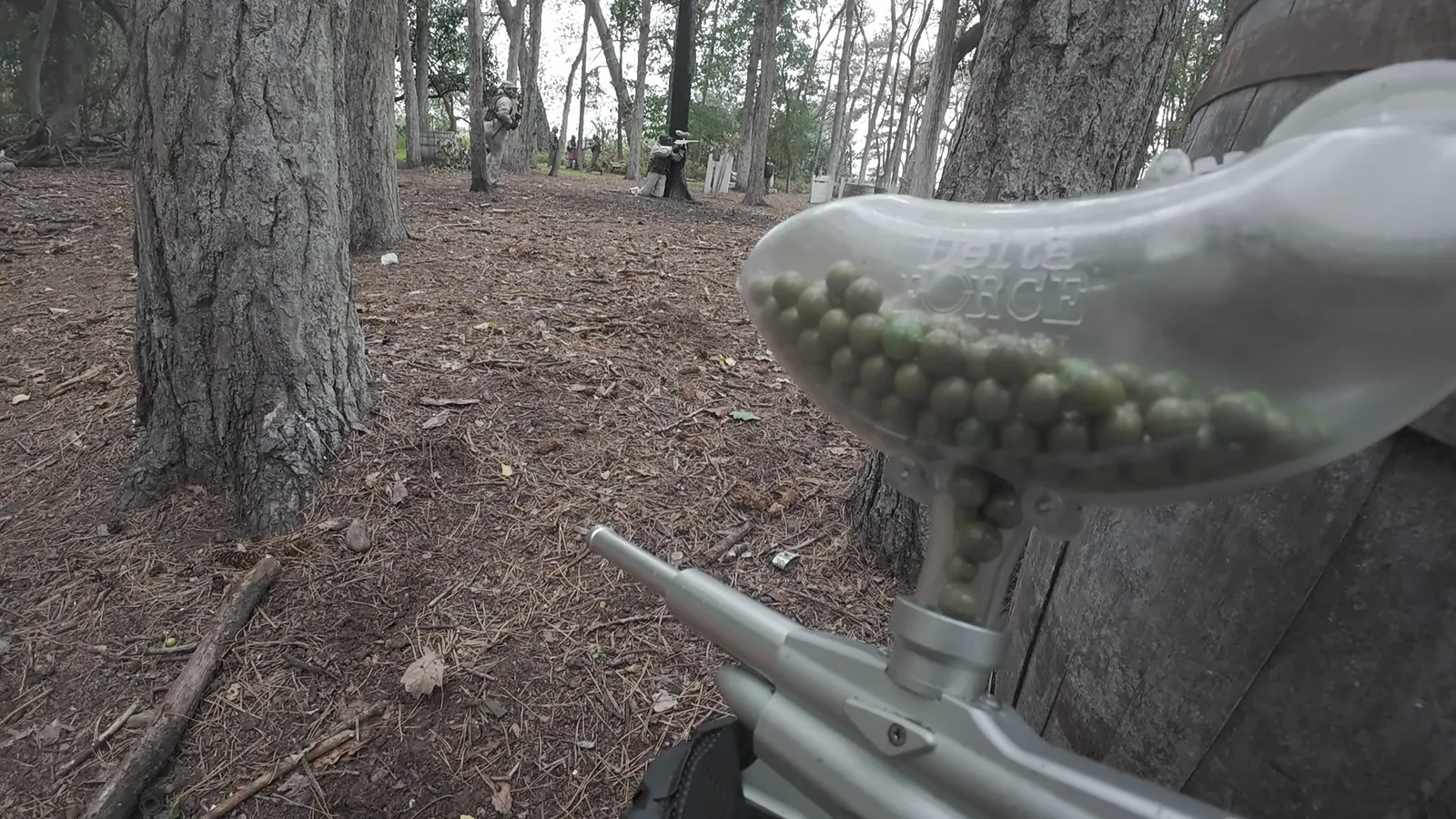 Paintballs ready in a marker hopper